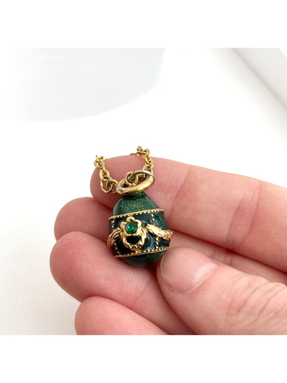 Joan Rivers Green Enameled Green Rhinestoned Gold Toned Vintage Pendant | Charm - Picture 4 of 11
